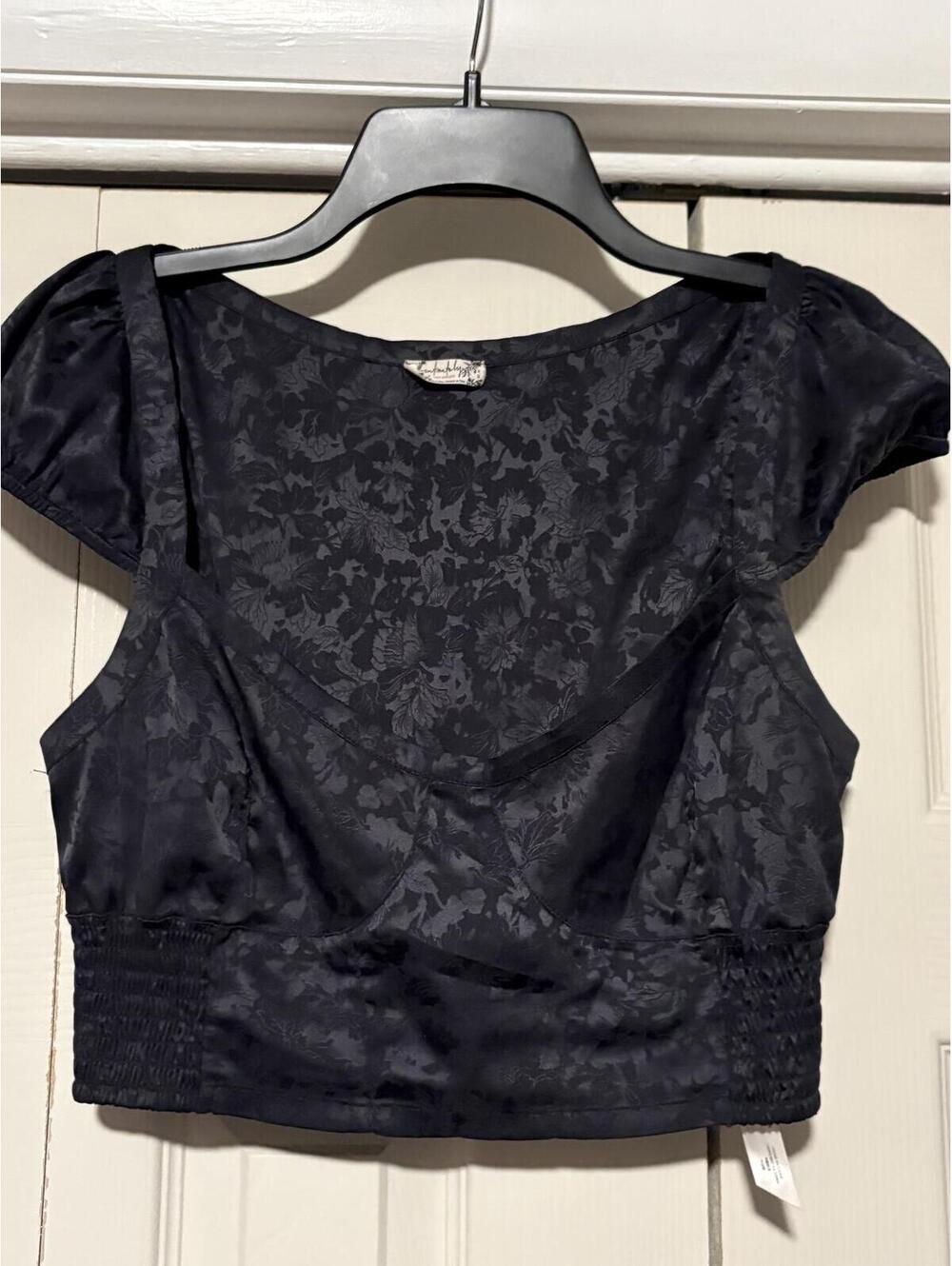 Free People Intimately Brami Top Womens M Black Floral Corset Puff Sleeve